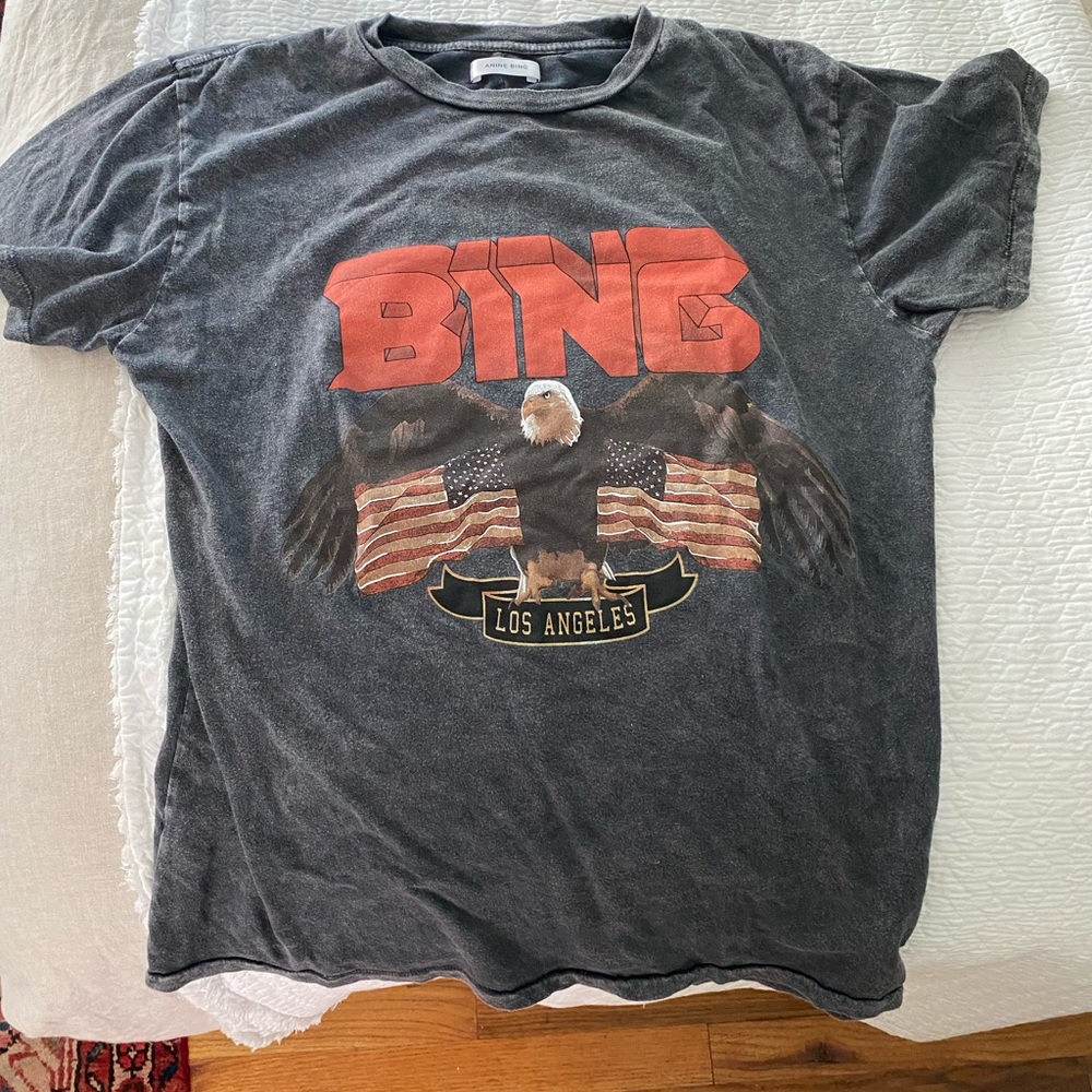 Anine Bing Charcoal Gray Graphic Tee